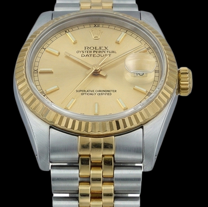 Ss & Yellow Gold Datejust Lady Watch Champagne Stick Dial Rolex