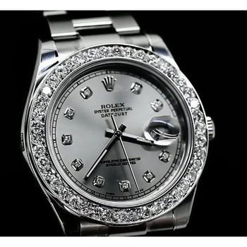 Stainless Steel Diamond Bezel Rolex Watch Silver Diamond Dial Ii