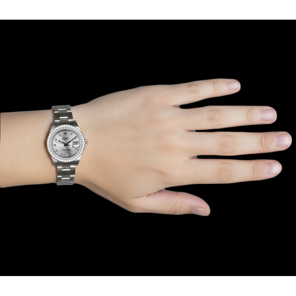 Stainless Steel Diamond Bezel Rolex Watch Silver Diamond Dial Ii