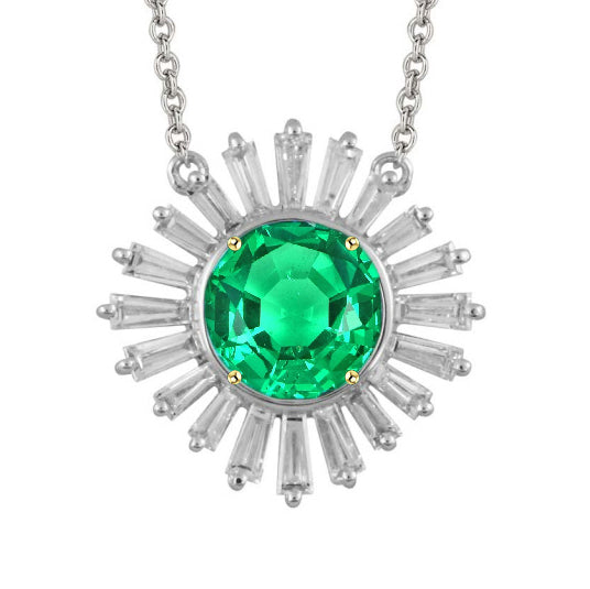 Genuine Emerald Stone Pendant Necklace 3 ct Two-Tone 14K Gold – main view