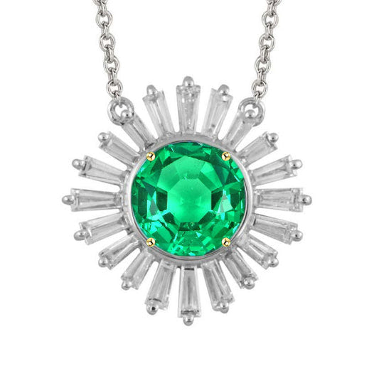 Genuine Emerald Stone Pendant Necklace 3 ct Two-Tone 14K Gold – main view