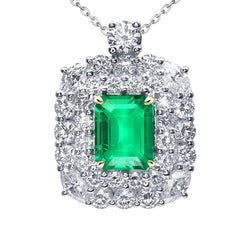 Natural GIA-Certified Colombian Emerald Stone Pendant Necklace
