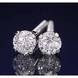 Stud Earring 1.20 Carats Round Natural Diamond Four Prong White Gold 14K