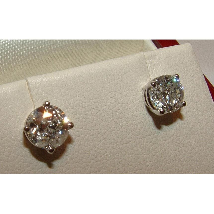 Stud Earrings 1.42 Ct White Gold Real Diamond Earring Round Diamond
