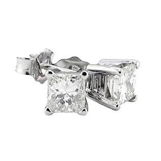 Stud Earrings 2.50 Ct. Princess Real Diamond White gold 14K