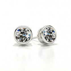Antique Cushion Diamond Stud Earrings in 14 Karat White Gold – 1