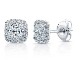 Stud Earrings 4.60 Carats Sparkling Real Diamonds Halo White Gold 14K