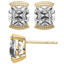 Cushion Brilliant Diamond Stud Earrings in 14K Yellow Gold – 10