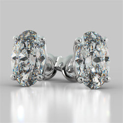 Stud Women Genuine Diamond Earrings 2 Carats White Gold Prong Set Oval Cut