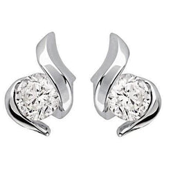 Studs Earrings Real Diamonds 2.00 Carat Bezel Set Round Cut White 14K