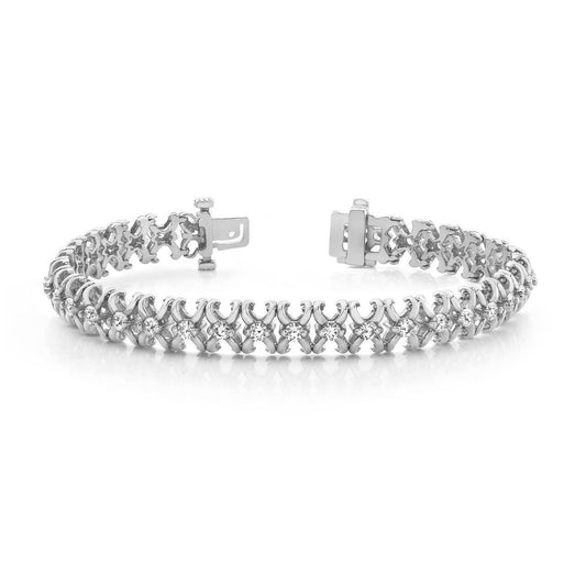 Styled X Link 3.75 Carats Real Round Diamonds Bracelet White Gold 14K