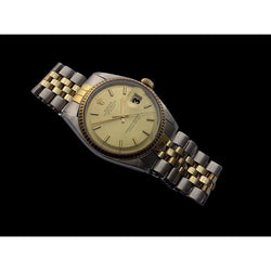 Super Clean Vintage Solid Gold & Ss Rolex Watch Stick Dial 36 mm Champagne Pie Dial