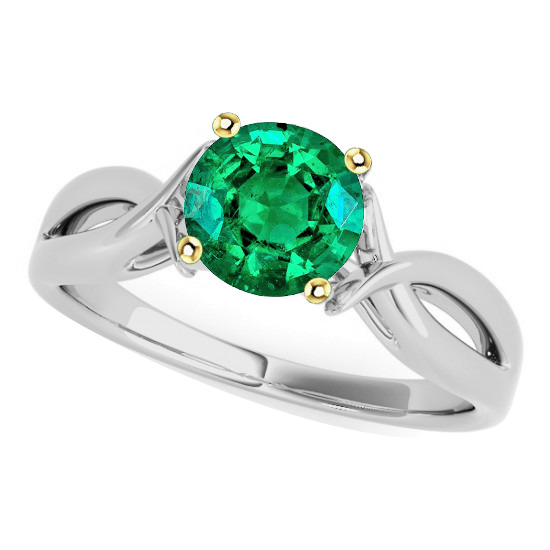 Emerald Round Cut Precious Stone Ring in 14 Karat Two Tone Gold – main view