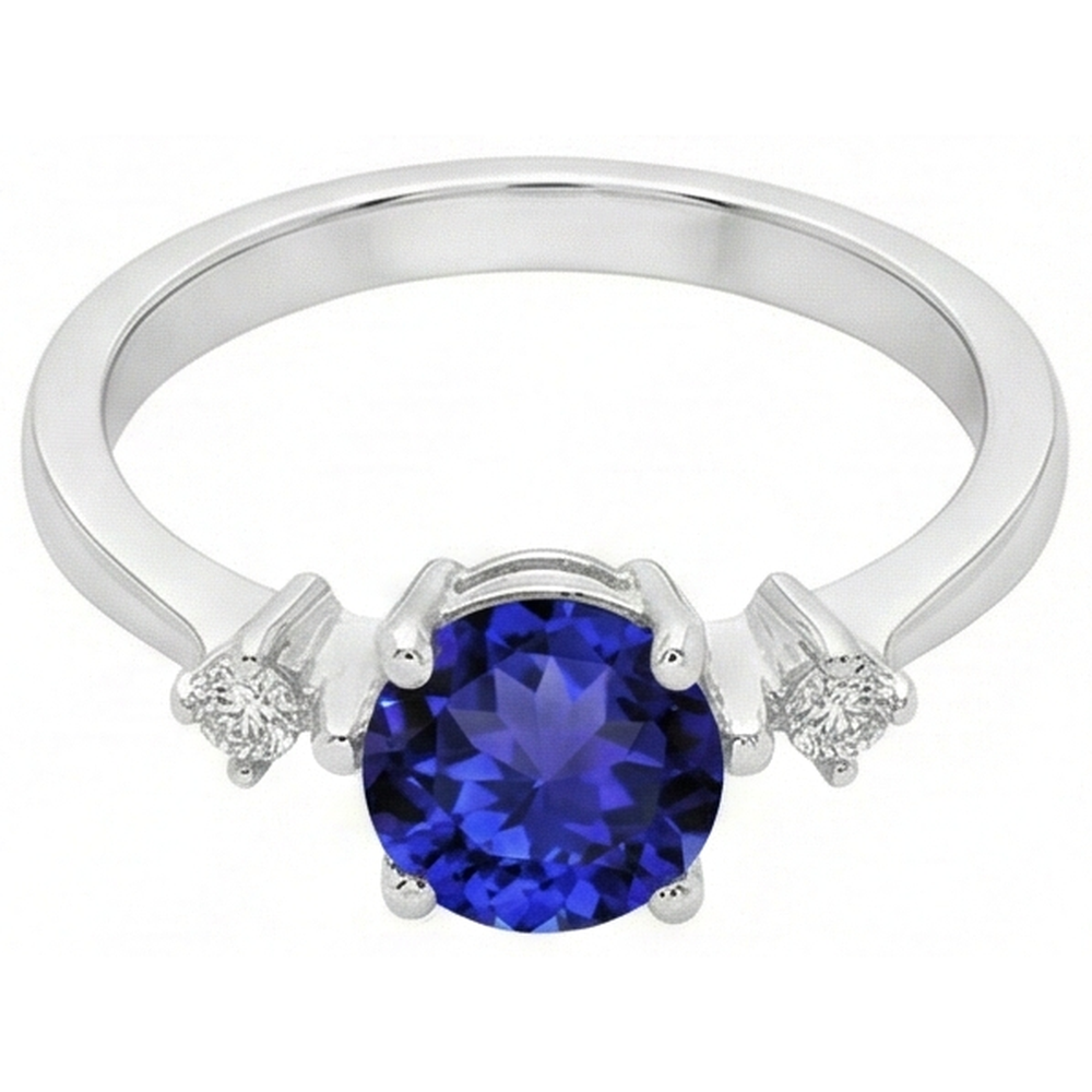 natural round tanzanite 0.75ct ring close up detail