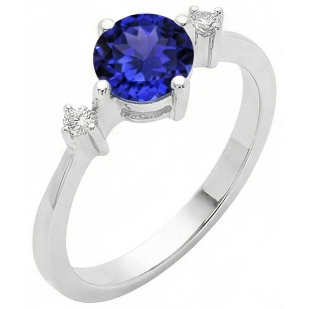 natural round tanzanite 0.75ct ring top view