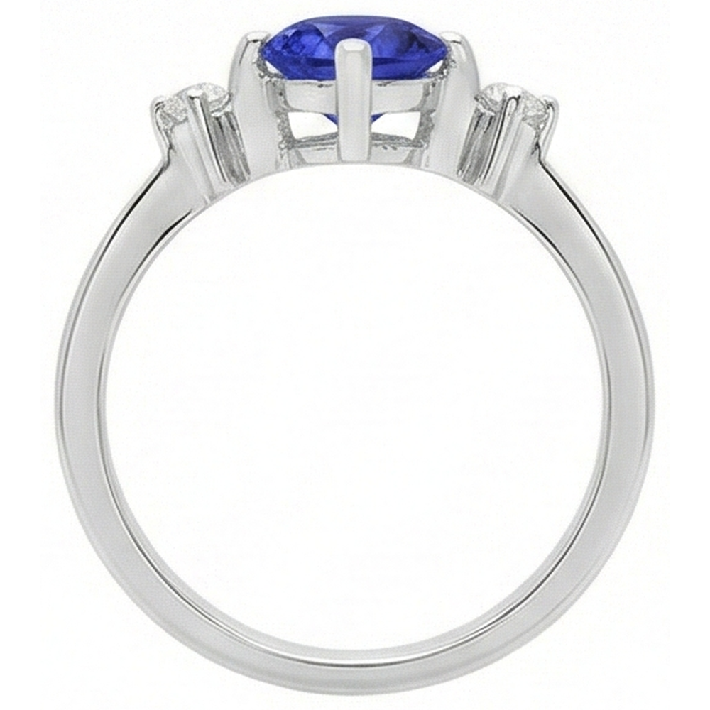 natural round tanzanite 0.75ct ring on white background