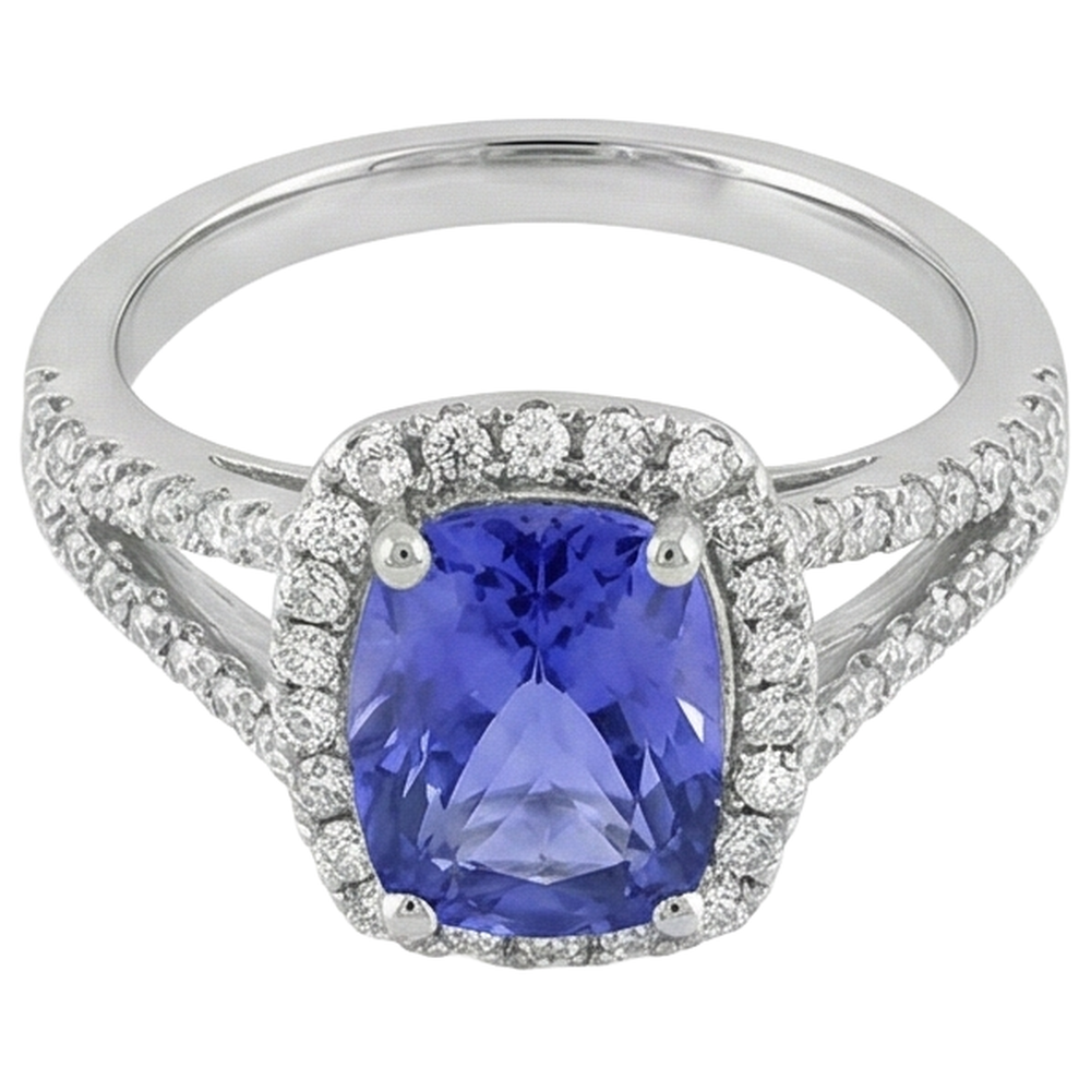 Tanzanite And Natural Earth Mined Diamond ( Not Lab Grown ) 4.85 Carats Anniversary Ring