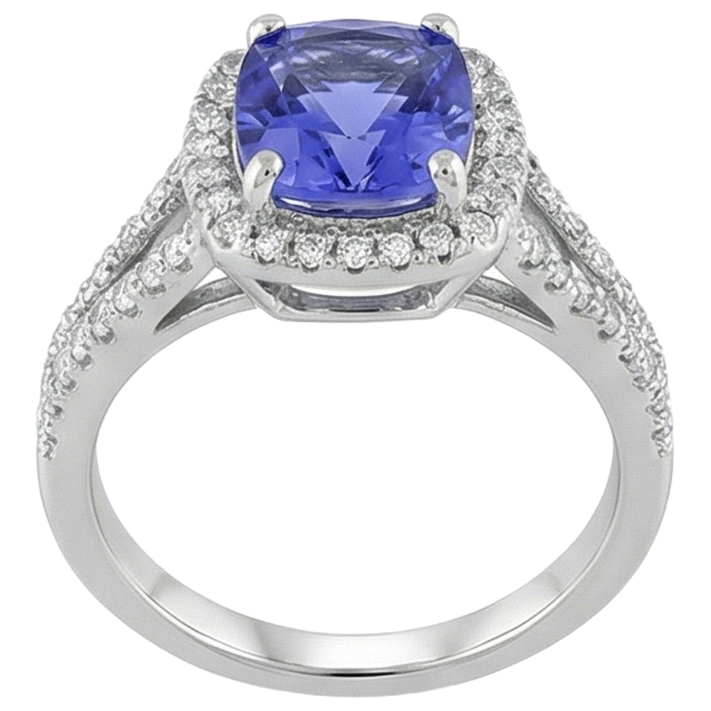 Tanzanite And Natural Earth Mined Diamond ( Not Lab Grown ) 4.85 Carats Anniversary Ring