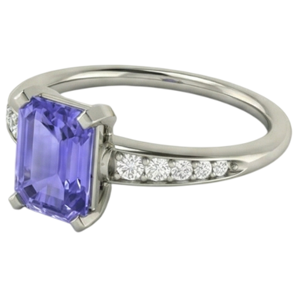 Tanzanite And Natural Earth Mined Diamond ( Not Lab Grown ) s 3.85 Carats Ring White Gold 14K Prong Set