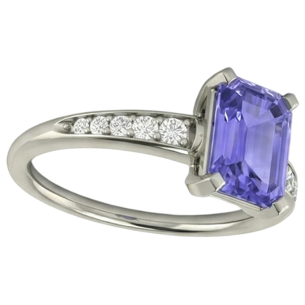 Tanzanite And Natural Earth Mined Diamond ( Not Lab Grown ) s 3.85 Carats Ring White Gold 14K Prong Set