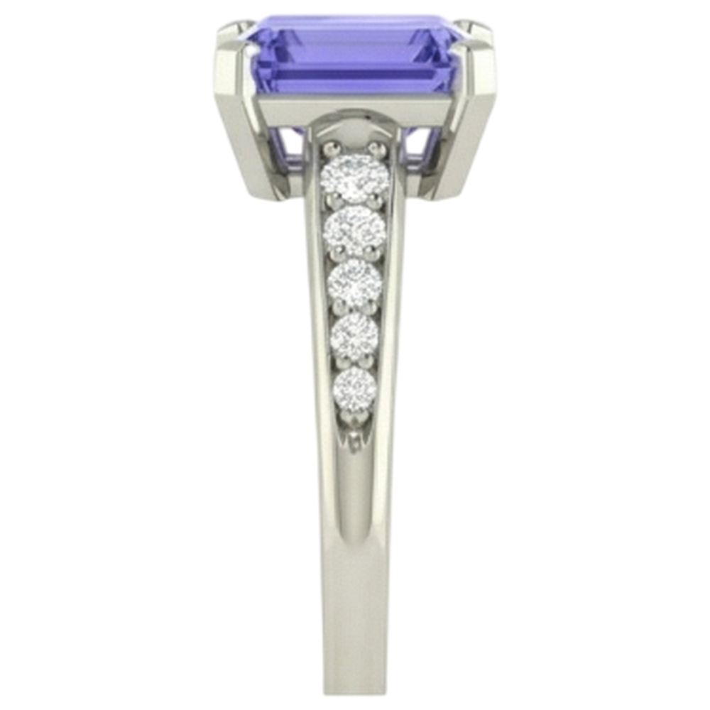 Tanzanite And Natural Earth Mined Diamond ( Not Lab Grown ) s 3.85 Carats Ring White Gold 14K Prong Set