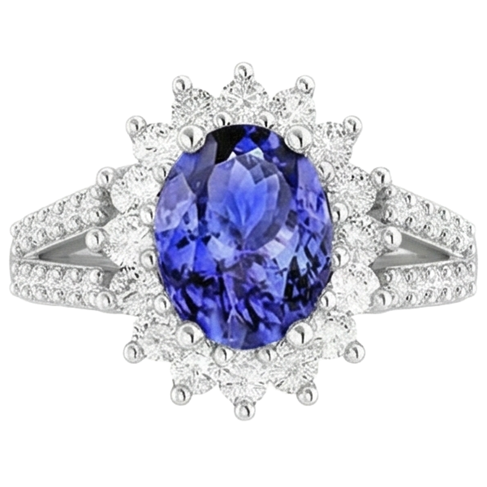 natural round tanzanite 4.75ct ring side angle