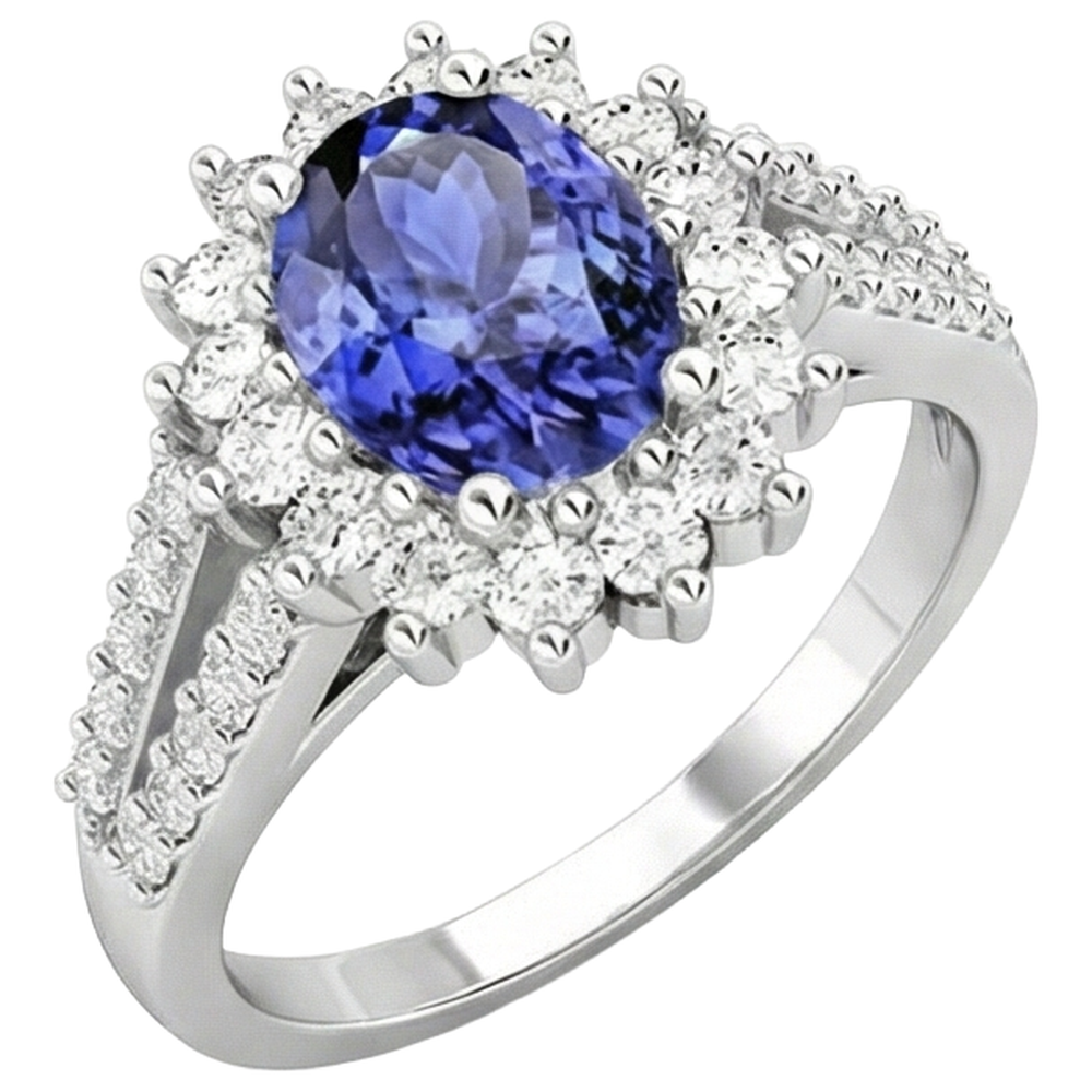 natural round tanzanite 4.75ct ring close up detail