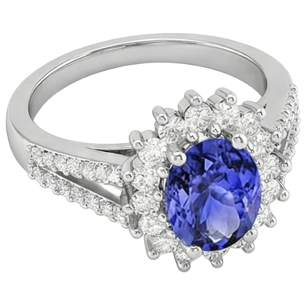 natural round tanzanite 4.75ct ring top view
