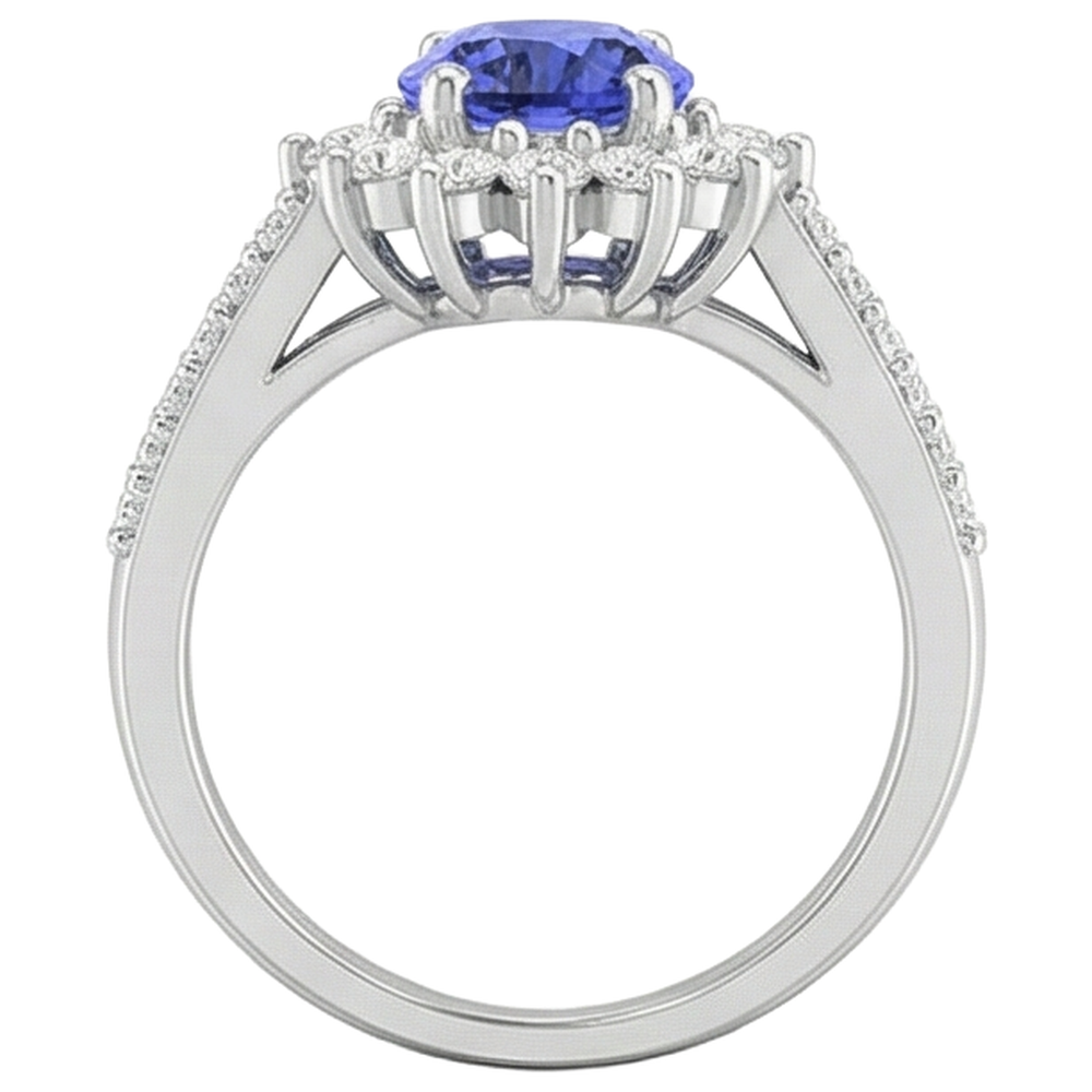 natural round tanzanite 4.75ct ring profile view