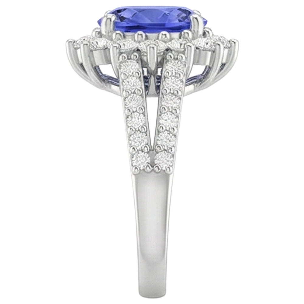 natural round tanzanite 4.75ct ring on white background