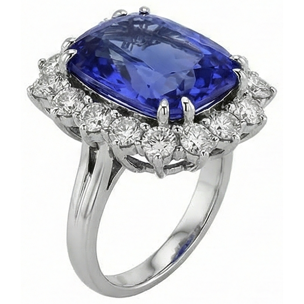 natural round tanzanite 6.50ct ring close up detail