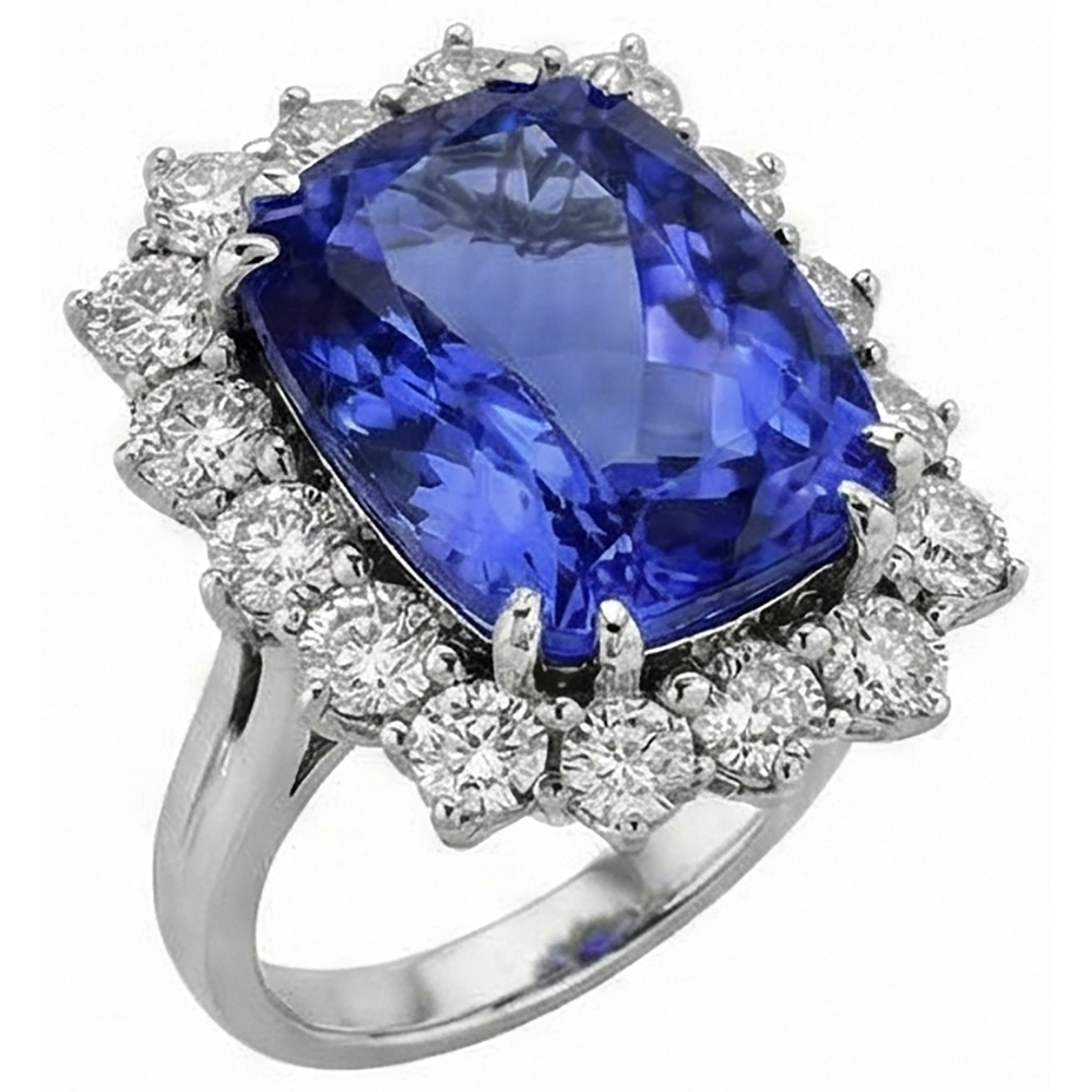 natural round tanzanite 6.50ct ring top view
