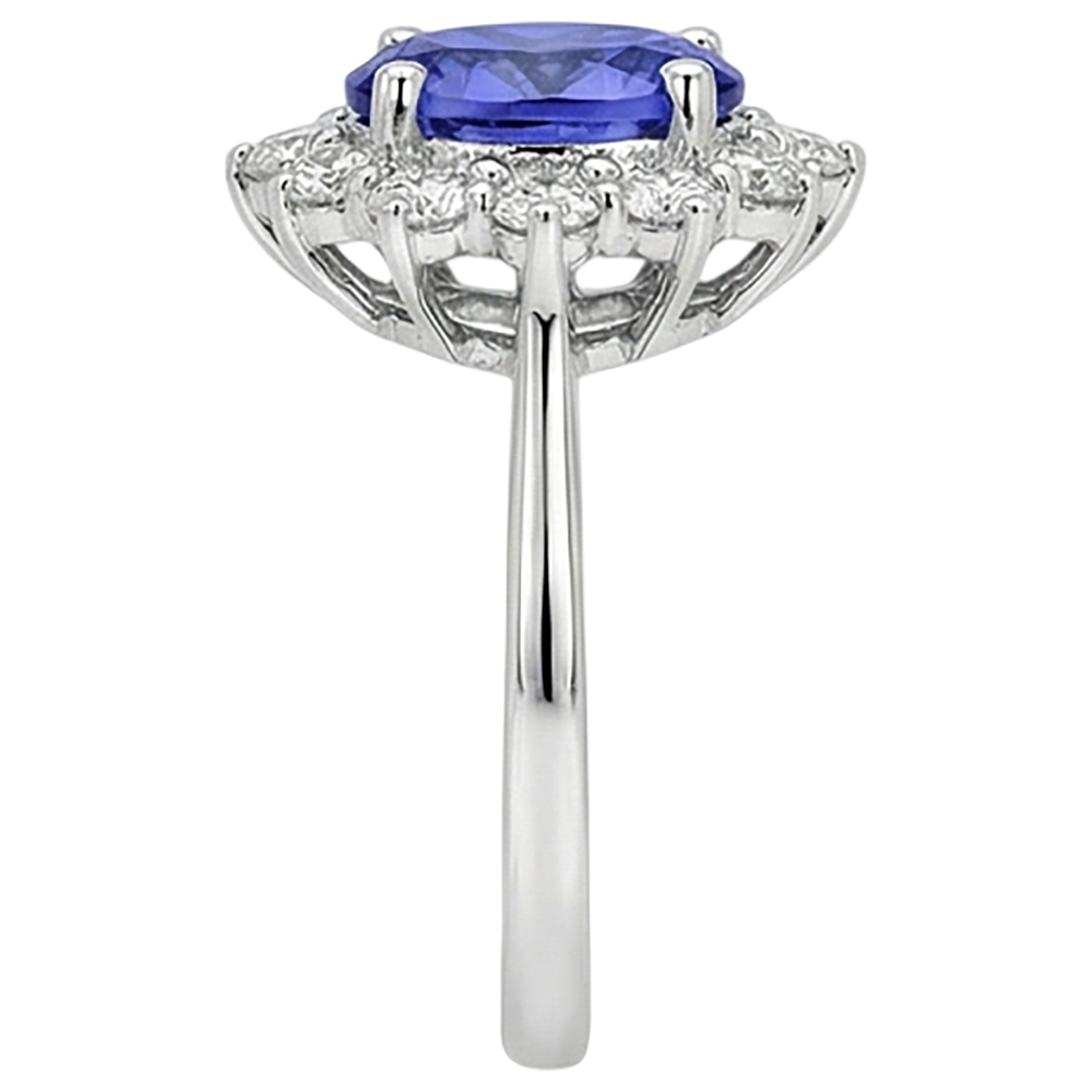 natural round tanzanite 2ct ring profile view