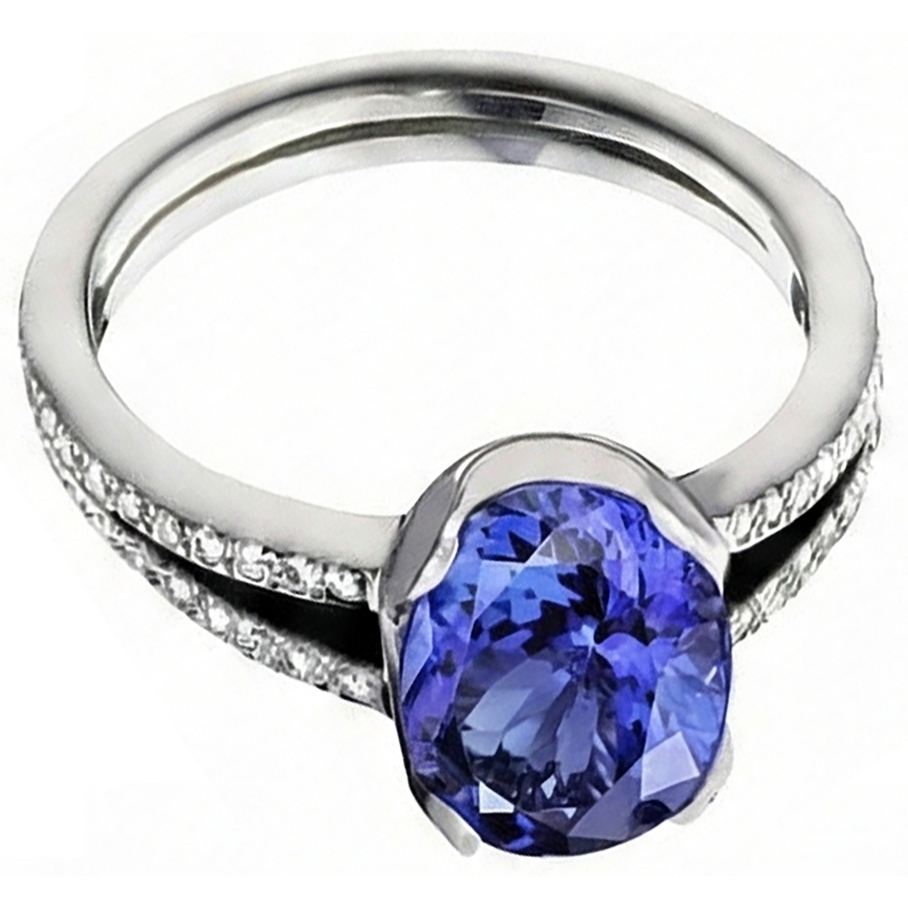 Tanzanite Oval And Round Natural Earth Mined Diamond ( Not Lab Grown ) s 3.75 Carat Gemstone Ring Jewelry