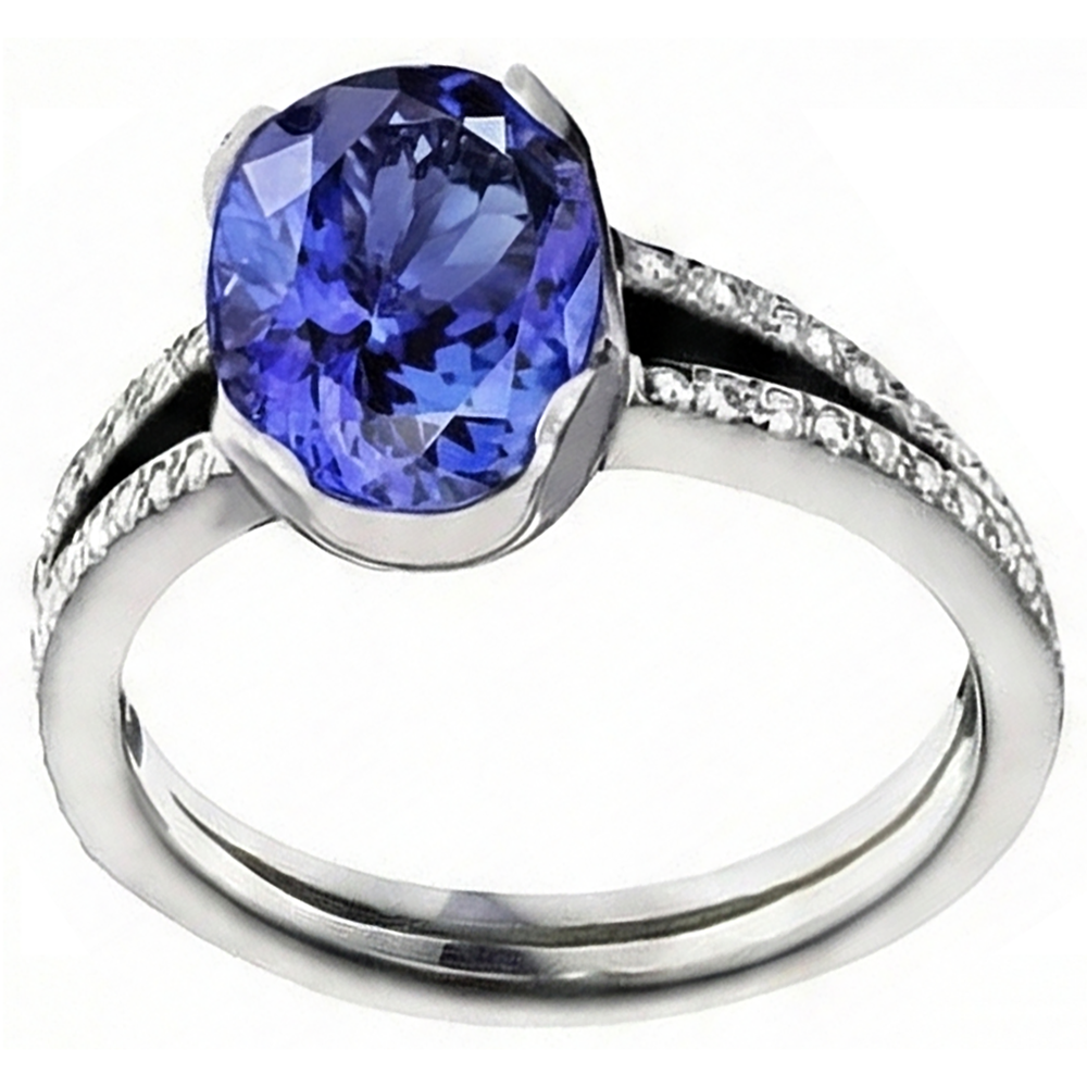 Tanzanite Oval And Round Natural Earth Mined Diamond ( Not Lab Grown ) s 3.75 Carat Gemstone Ring Jewelry