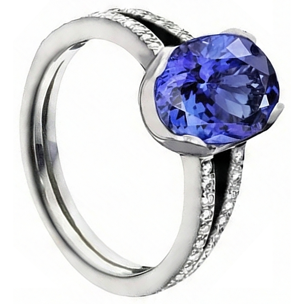 Tanzanite Oval And Round Natural Earth Mined Diamond ( Not Lab Grown ) s 3.75 Carat Gemstone Ring Jewelry