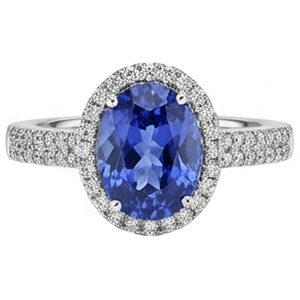 Tanzanite Oval And Round Natural Earth Mined Diamond ( Not Lab Grown ) s 5.25 Carat Ring Pave Diamonds New