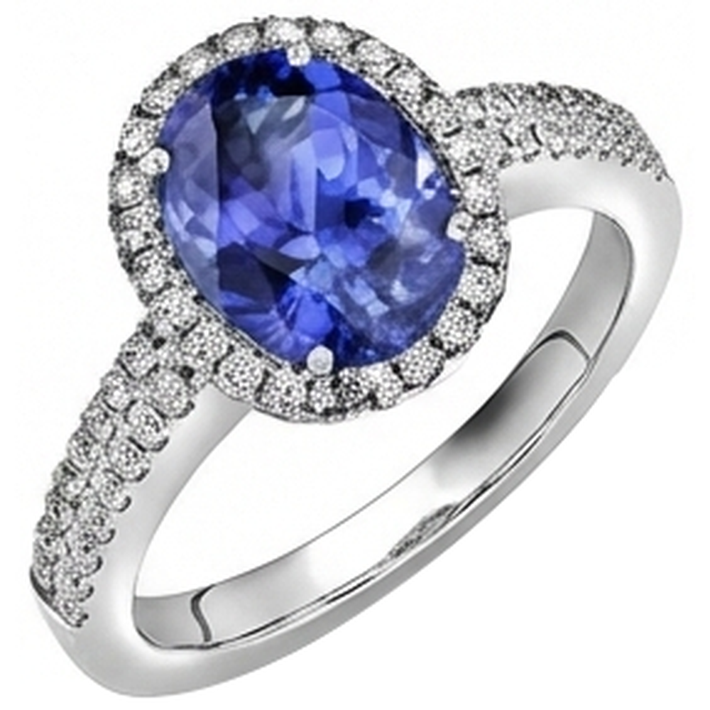 Tanzanite Oval And Round Natural Earth Mined Diamond ( Not Lab Grown ) s 5.25 Carat Ring Pave Diamonds New