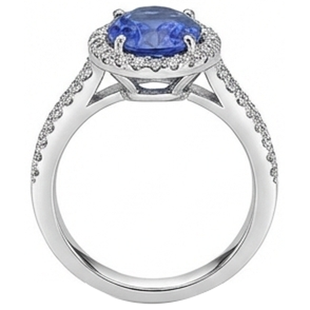 Tanzanite Oval And Round Natural Earth Mined Diamond ( Not Lab Grown ) s 5.25 Carat Ring Pave Diamonds New