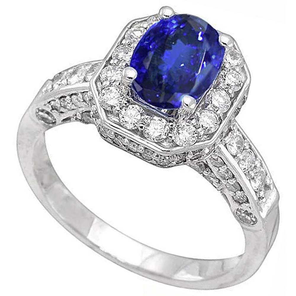 Tanzanite Oval & Round Natural Earth Mined Diamond ( Not Lab Grown ) s 3.61 Carat Ring White Gold 14K