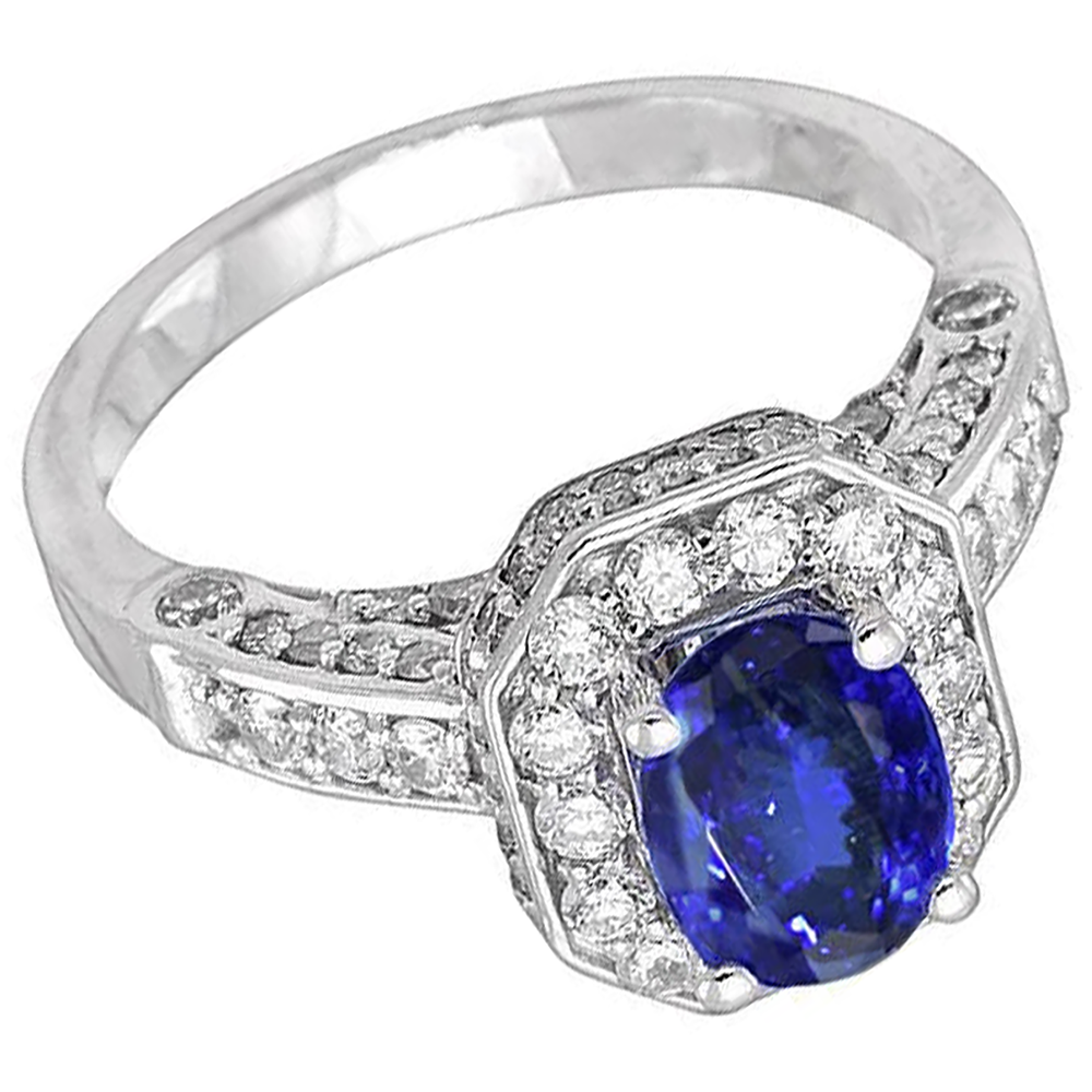 Tanzanite Oval & Round Natural Earth Mined Diamond ( Not Lab Grown ) s 3.61 Carat Ring White Gold 14K