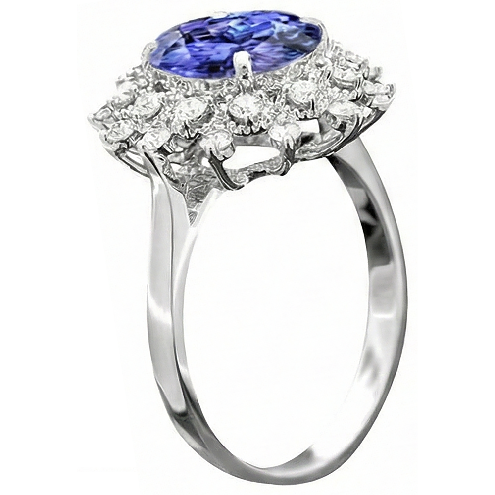 Tanzanite Round Natural Earth Mined Diamond ( Not Lab Grown )  3.75 Carat Ring White Gold 14K