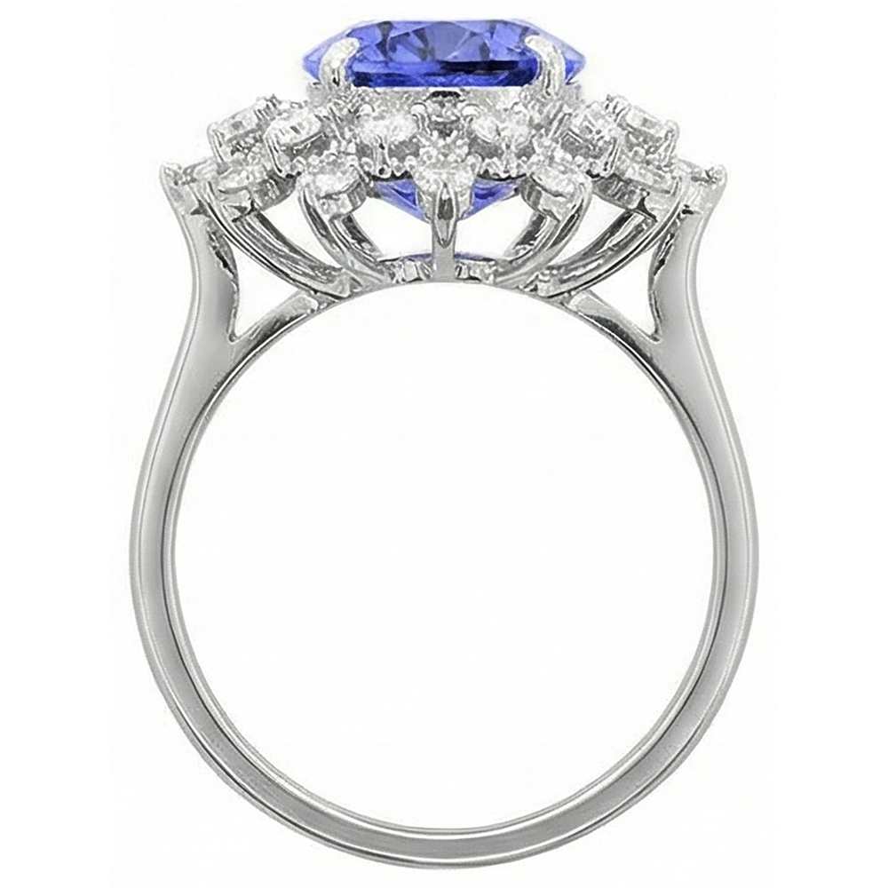Tanzanite Round Natural Earth Mined Diamond ( Not Lab Grown )  3.75 Carat Ring White Gold 14K