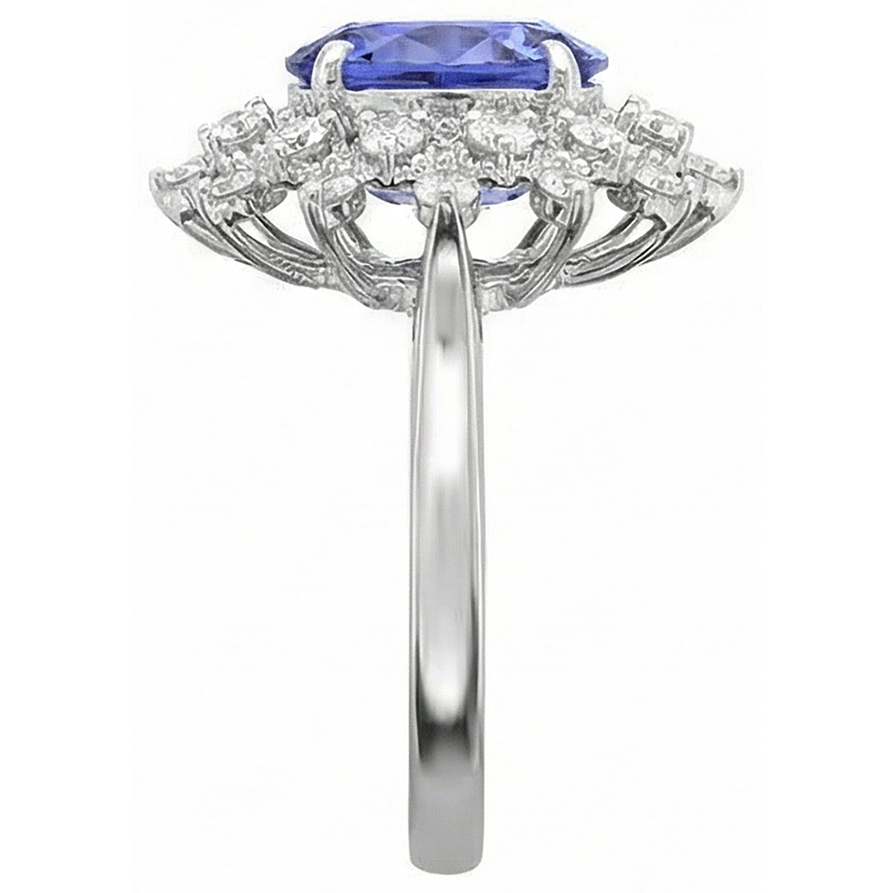 Tanzanite Round Natural Earth Mined Diamond ( Not Lab Grown )  3.75 Carat Ring White Gold 14K