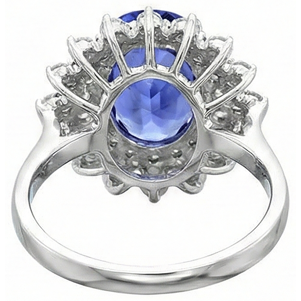 Tanzanite Round Natural Earth Mined Diamond ( Not Lab Grown )  3.75 Carat Ring White Gold 14K