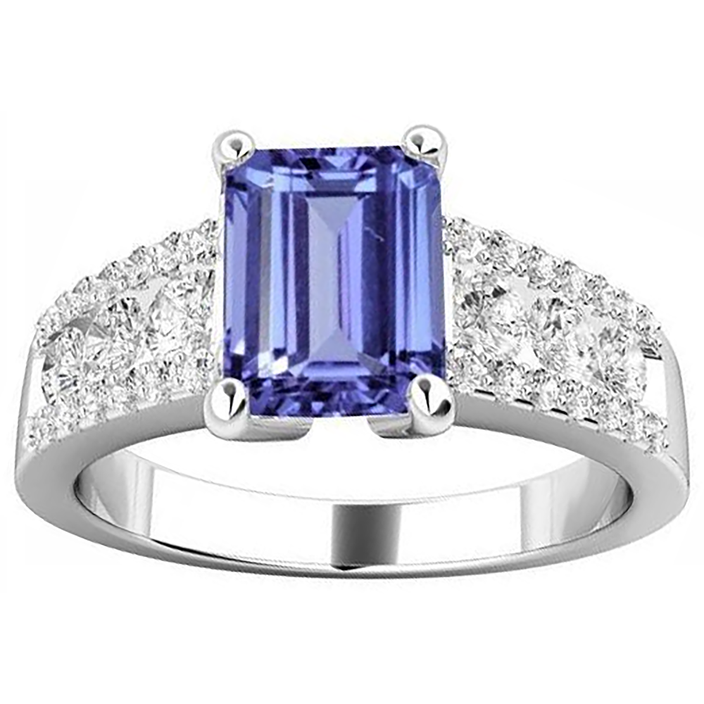 Tanzanite With Natural Earth Mined Diamond ( Not Lab Grown )s 15.50 Carats Wedding Ring Gold White 14K New