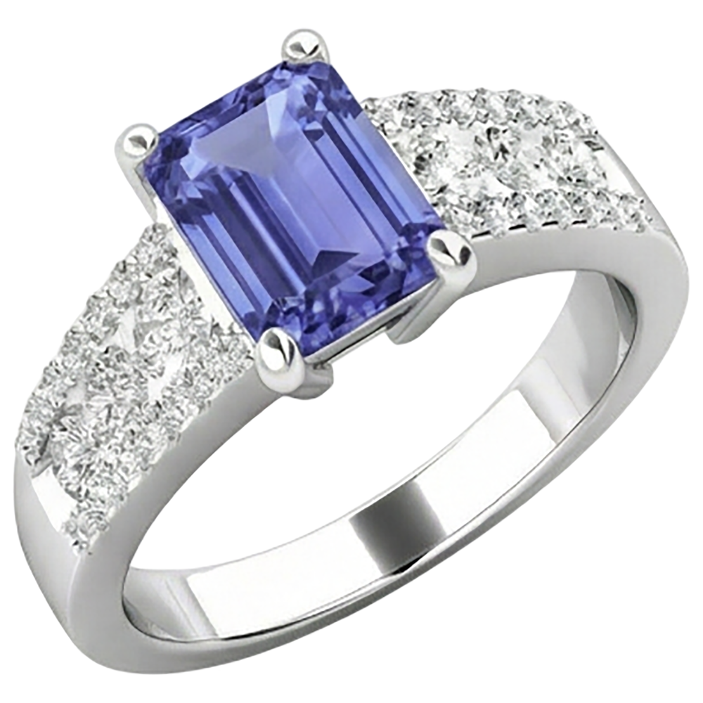 Tanzanite With Natural Earth Mined Diamond ( Not Lab Grown )s 15.50 Carats Wedding Ring Gold White 14K New