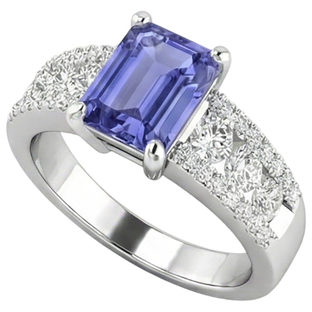 Tanzanite With Natural Earth Mined Diamond ( Not Lab Grown )s 15.50 Carats Wedding Ring Gold White 14K New