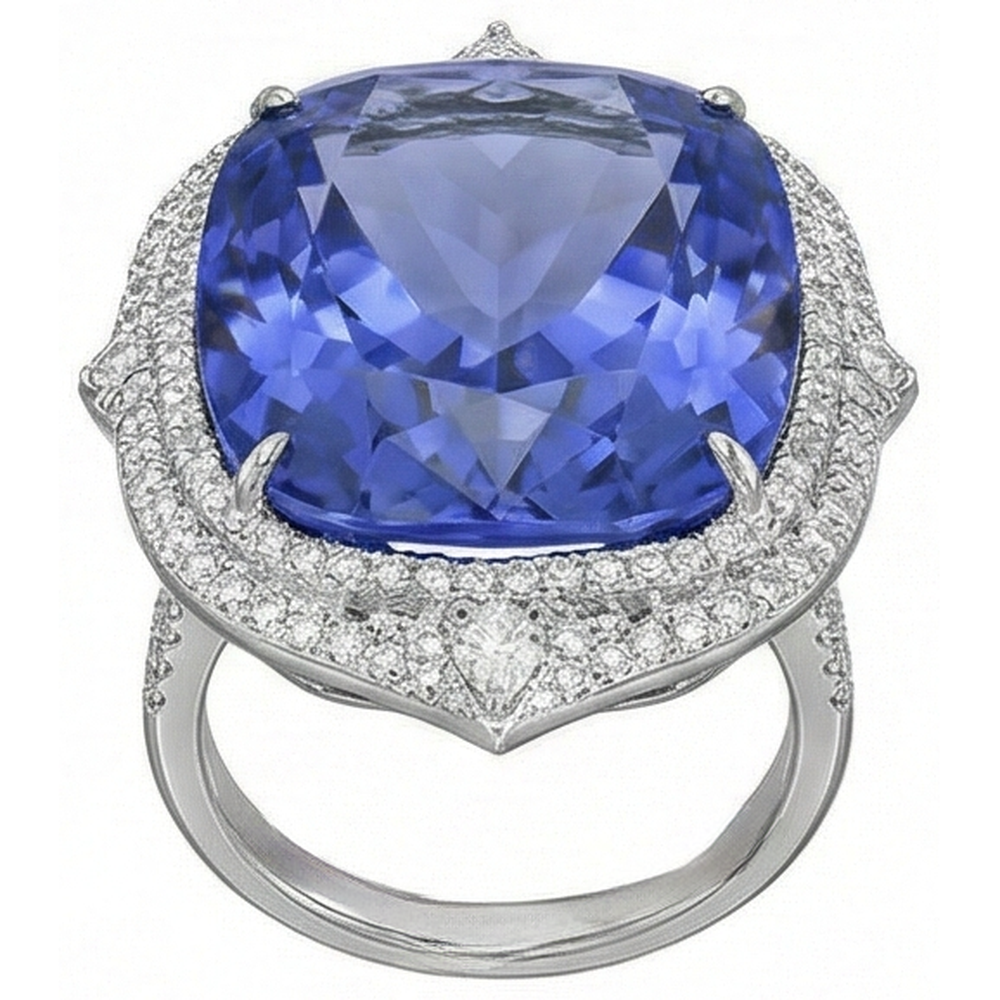 natural round tanzanite 23.75ct ring top view