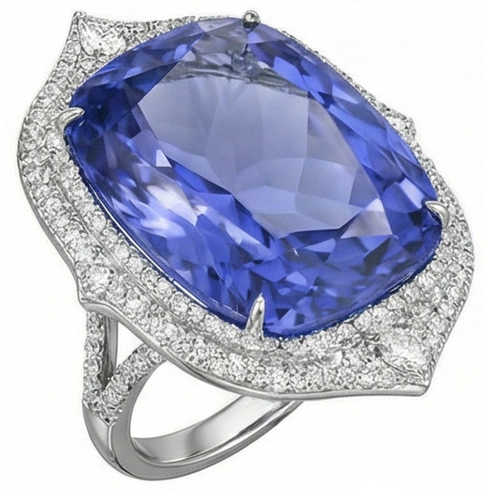 natural round tanzanite 23.75ct ring profile view